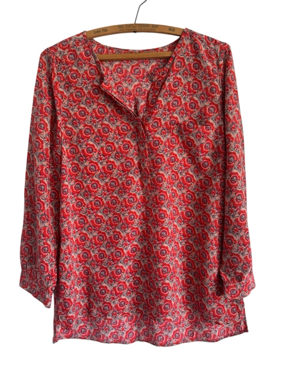 Joie Silk Long Sleeve Tunic Split Hem Modest V Neck Lightweight Flowy Boho M